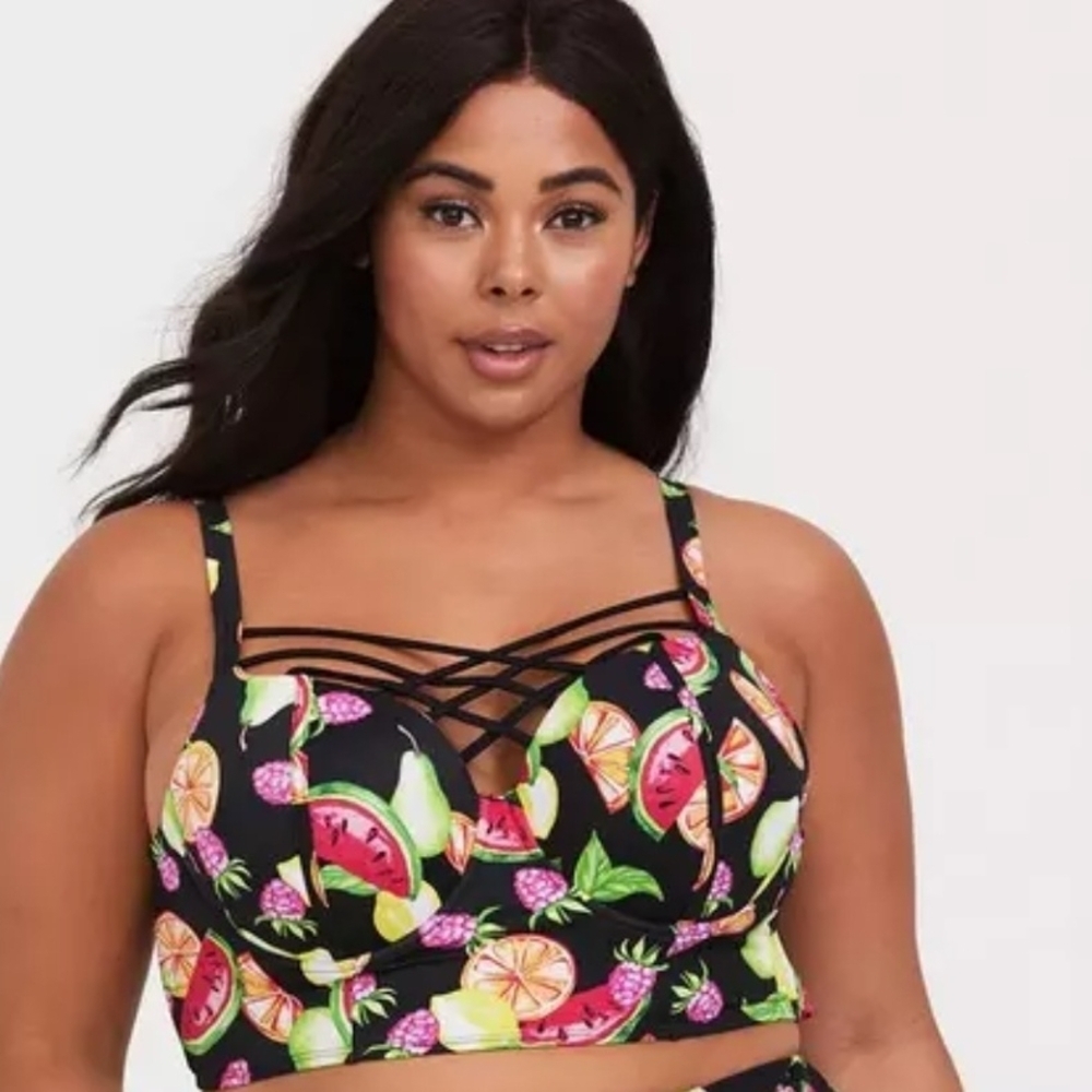 Torrid Black Fruit Print Bikini Top - SIZE 1
